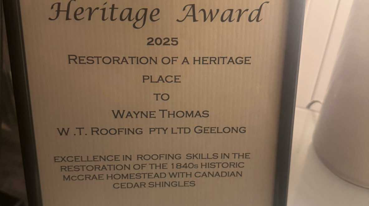 WT Roofing Historic McCrae Homestead Restoration Award
